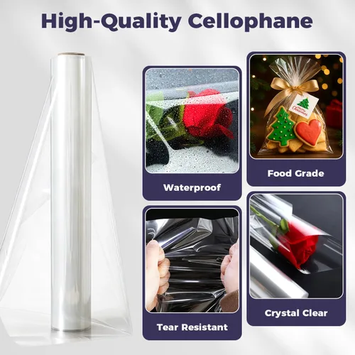 Miniatura 3 de GcFoir Rollo de celofán transparente de 34.5 pulgadas de ancho x 220 pies de largo, 3 mil de grosor de plástico transparente para cestas de regalo