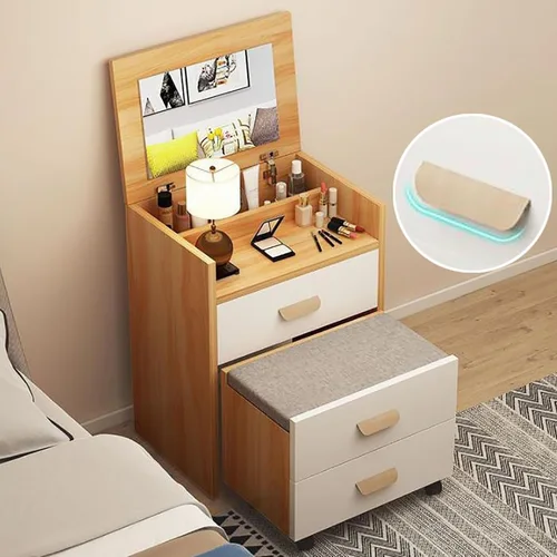 Miniatura 5 de Tocador de diseño integrado, mesa de maquillaje con espejo de maquillaje reversible de alta definición, escritorio de maquillaje con cajones