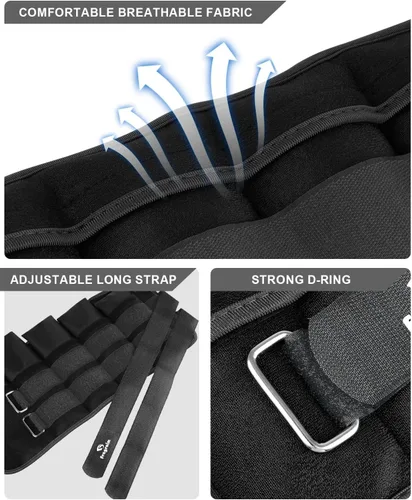 Miniatura 2 de Pesas de tobillo ajustables de 1-3/4/5/6/8/10/12/15/20 libras, par con peso extraíble para correr, gimnasia, aeróbic, terapia física negro