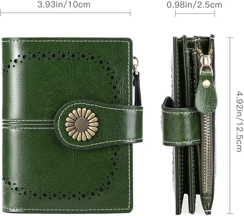 Miniatura 48 de SENDEFN - Billetera pequeña de piel auténtica para mujer, diseño plegable con ventana para tarjeta de identificación