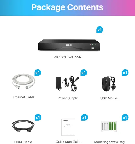 Miniatura 8 de ZOSI Grabadora de video en red 4K, 32 canales, 16 puertos, 8 MP, sistema de vigilancia PoE NVR de doble disco, solo compatible con cámara