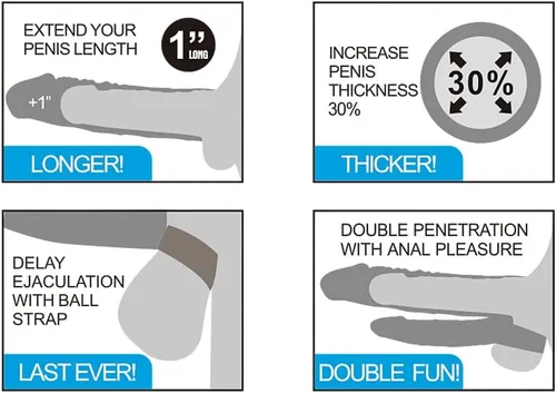 Miniatura 6 de Honeypleasures - Extensor de manga de doble pene de 1 pulgada extra y bucle de bola con estimulador vibratorio de clítoris, doble penetración DP