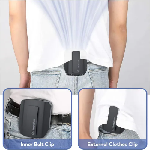 Miniatura 3 de LEMOISTAR Mini ventilador de cinturón portátil con clip de cintura, 5000 mAh, funciona con pilas, ventilador de collar portátil manos libres, máximo