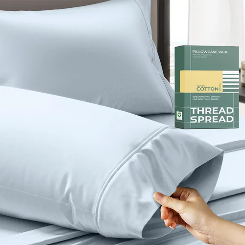 Miniatura 9 de THREAD SPREAD Juego de 2 fundas de almohada 100% de algodón orgánico tamaño reina/estándar - Funda de almohada de percal de algodón orgánico ultra