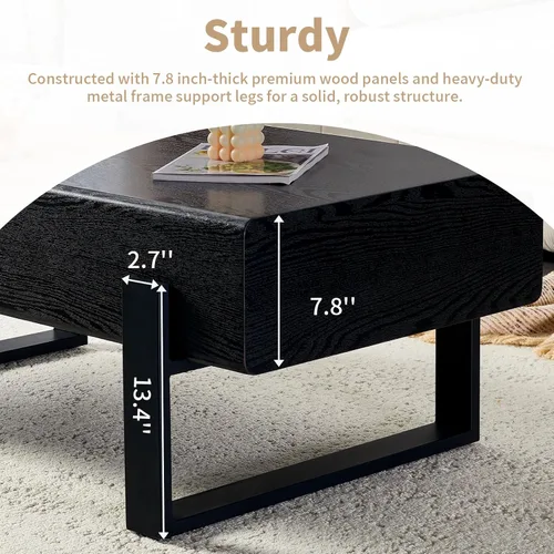 Miniatura 4 de Mesa de Centro Rectangular de 47.24", Mesa de Centro de Madera con Tablero de 7.8" de Grosor, Patas de Metal, Esquinas Redondeadas para Sala