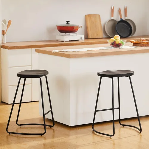 Miniatura 7 de HeuGah Juego de 2 taburetes de bar, taburetes de bar de 26" de altura de mostrador con pata de metal, taburetes de bar rústicos sin respaldo