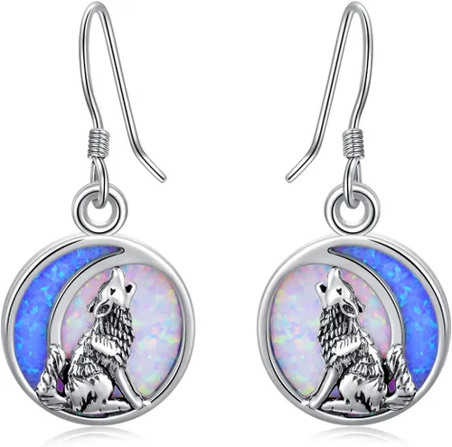 POPKIMI Bonitos aretes colgantes de animales, joyería de animales, regalos de cumpleaños y Navidad para mujeres, aretes de ópalo de cristal de plata