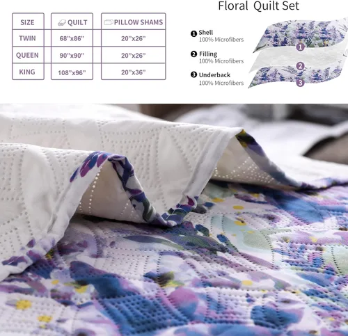Miniatura 6 de Juego de colcha de tamaño King, colcha floral King, juego de ropa de cama de verano, colcha ligera, colcha floral, colcha reversible, ropa de cama