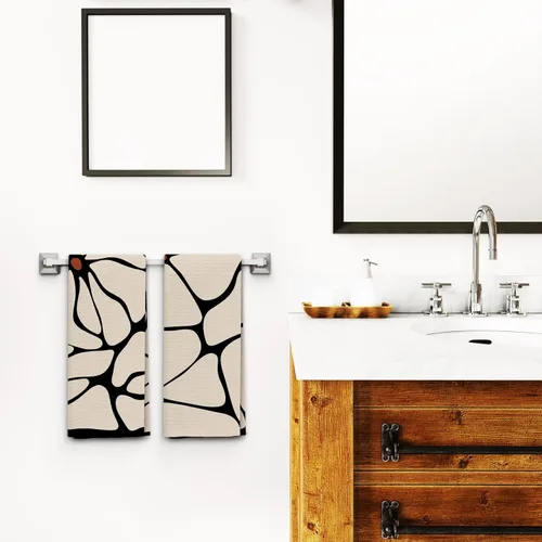 Miniatura 5 de Juego de 2 toallas de cocina retro boho floral, toallas de mano beige y negro para baño, toallas de cocina botánicas, decoración de cocina