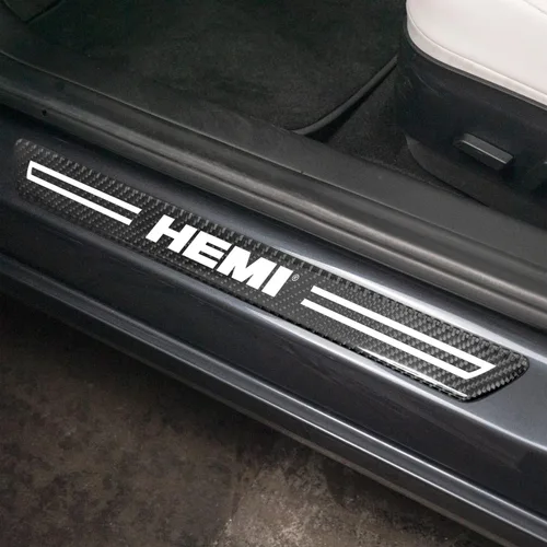 Miniatura 2 de iPick Image Para HEMI Logo Negro Real Fibra de Carbono Universal Protector de Paso Protector de Escalón Placas un Conjunto de 4