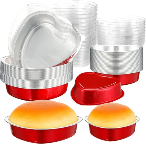 Miniatura 10 de Meanplan Paquete de 30 moldes de aluminio en forma de corazón de 9 onzas, 3.4 y 1.86 onzas, molde de aluminio desechable para pasteles de San