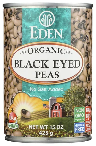 Eden Guisantes negros orgánicos, lata de 15 onzas, sin sal, sin OMG, sin gluten, vegano, kosher, cultivado en Estados Unidos, para calentar y