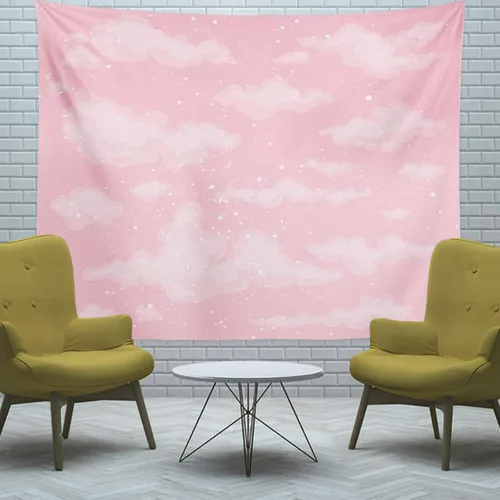 Miniatura 6 de XSHANG Tapiz de nube rosa para decoración de dormitorio, decoración estética del hogar para telón de fondo, bonitos tapices de cielo blanco y cielo