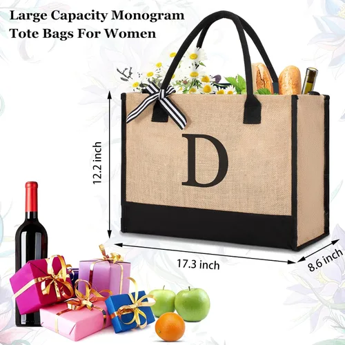 Miniatura 112 de Initial Canvas Tote Bag Birthdays Gift for Women Mom Teacher Friend Bridesmaid,Custom for Wedding Beach Holidays
