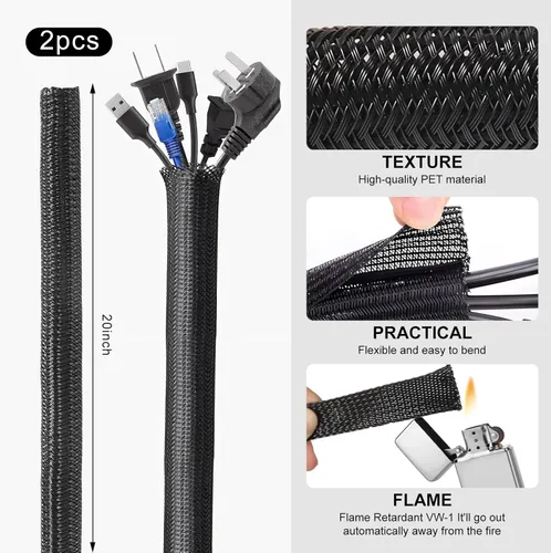 Miniatura 3 de Kit de organización de cables de 137 piezas, 4 fundas para cables, 100 bridas para cables, 10 clips para cables, 15 bridas adhesivas de pared, 10