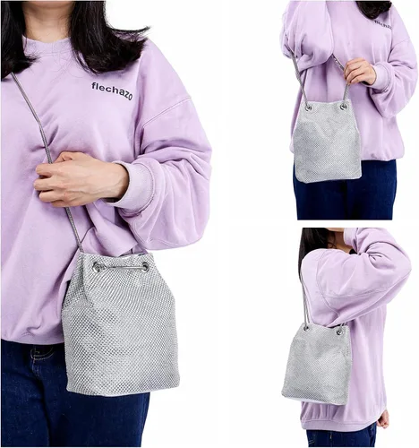 Miniatura 3 de Ayliss - Bolsa tipo cubo con diamantes de imitación para mujer, que se cruza en el cuerpo, tamaño minipequeño, brillante, de noche
