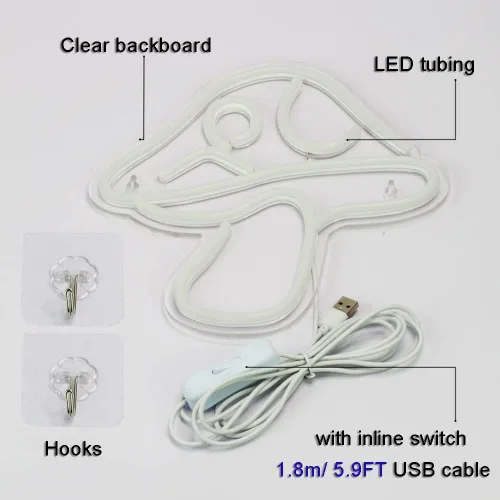 Miniatura 6 de Letrero de neón LED con forma de hongo de neón, luz nocturna alimentada por USB, arte de pared 3D y sala de juegos, dormitorio, sala de estar, rojo