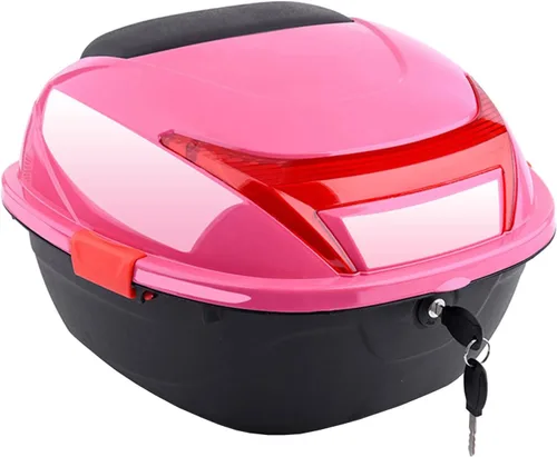 Miniatura 12 de Caja trasera universal de 42 litros para motocicleta con respaldo suave, funda rígida con accesorios de montaje, 15.7 x 14 x 11 pulgadas (color rojo)