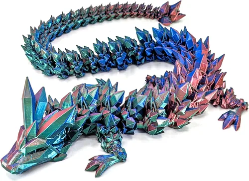 Miniatura 7 de Dragón de cristal articulado mediano de 12 pulgadas, figura de dragón de plástico impresa en 3D multicolor, colores nacarados del arco iris
