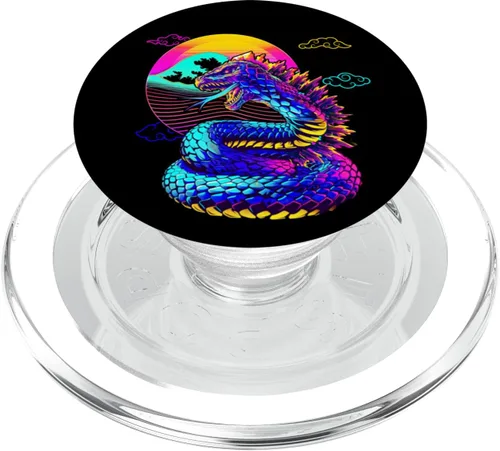 Miniatura 7 de Cool Streetwear synthwave 80s 90s retro anime snake dragon PopSockets Adhesive PopGrip