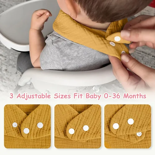 Miniatura 5 de Yoofoss Baberos de muselina para bebé, paquete de 10 unidades, 100% algodón orgánico, 6 capas, suaves y absorbentes, baberos bandana para babear