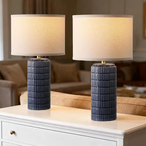 Miniatura 8 de Juego de 2 lámparas de mesa modernas de cerámica, lámpara de noche para decoración de dormitorio, lámpara de mesita de noche con 3 temperaturas