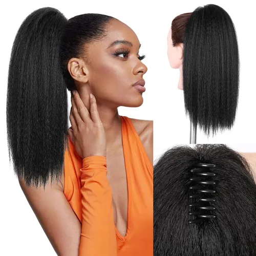 Miniatura 10 de WIGNEE Extensiones de cabello rizado tipo cola de caballo de 12 pulgadas, clip de garra, Yaki 1B/30, extensiones de cola de caballo para mujeres