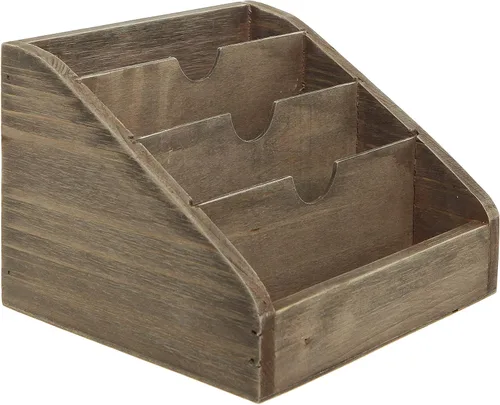 Miniatura 4 de Organizador de correspondencia/Organizador de escritorio de oficina clásico y rústico de madera oscura con 4 compartimientos