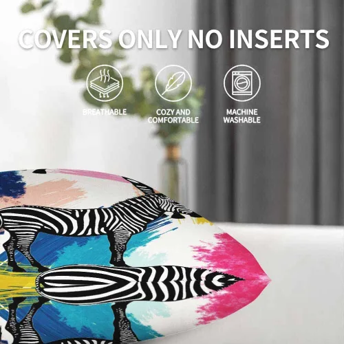 Miniatura 7 de Juego de 2 fundas de almohada cuadradas decorativas para sofá y cama, diseño de cebra tropical, selva tropical, color negro y blanco, para hombres