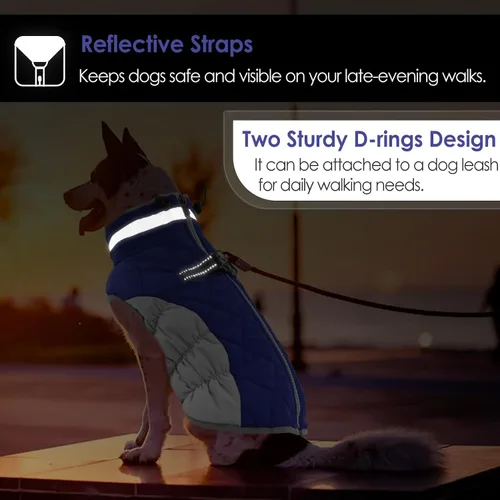 Miniatura 6 de AOFITEE Abrigo para perro, chaquetas cálidas para perros grandes, abrigo reflectante de cuello alto para perros con arnés integrado, impermeable