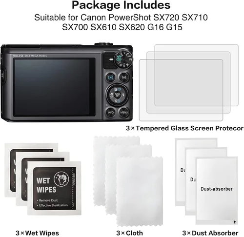 Miniatura 2 de Rieibi Paquete de 3 protectores de pantalla de cámara para cámara digital Canon PowerShot SX720 SX710 SX700 SX610 SX620 G16 G15, película de vidrio