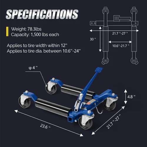Miniatura 5 de TUFFIOM Juego de 4 gatos para ruedas de automóvil, patines mecánicos de 6000 libras, gato de posicionamiento de vehículo de 12 pulgadas, rodillos