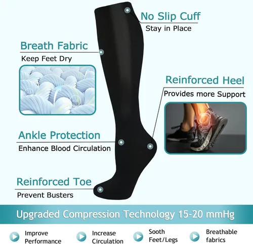 Miniatura 4 de ACTINPUT Calcetines de compresión para mujeres y hombres, circulación 8 pares de 15-20mmHg-el mejor apoyo para enfermeras, médicos, correr, atletismo