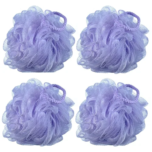 Miniatura 6 de Esponja de baño de malla multicolor de 2.12 oz/pieza, puf de ducha, esponjas, paquete de 4 (blanco, rosa, morado y azul)