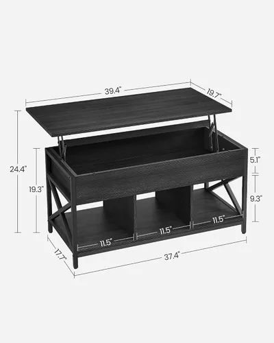 Miniatura 2 de VASAGLE Mesa de Centro con Tapa Elevable, Mesa de Café Elevable con Estante de Almacenamiento, Compartimentos Ocultos y Tapa Elevable, para Sala