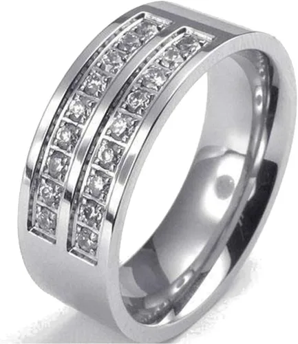 Jude Jewelers Anillo de boda de acero inoxidable de media eternidad para aniversario, Metal, Zirconia cúbica