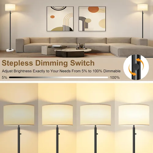 Miniatura 3 de Lámparas de pie para sala de estar, bombilla LED incluida, lámpara de pie regulable con pantalla de lino, lámpara de pie moderna con base de mármol