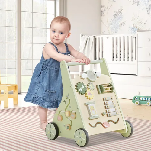 Miniatura 7 de Andador de bebé de madera Beright Push and Pull Andador de aprendizaje con múltiples actividades para niños, juguete de centro de actividades que