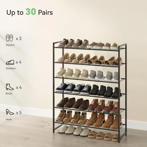 Miniatura 5 de Nunsino Zapatero de metal, organizador de zapatos de garaje de 6 niveles, con capacidad máxima para 30 pares, estante de almacenamiento de zapatos