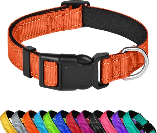 Miniatura 8 de Collar reflectante para perro, ajustable de neopreno suave acolchado de nailon para mascotas con hebilla para perros extra grandes, verde azulado