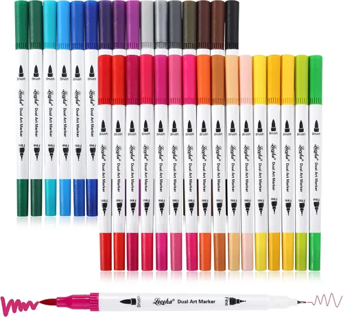 Marcadores de Arte de Doble Punta para Libros de Colorear para Adultos, Bolígrafos de Punta Fina y Punta de Pincel de Colores, Bolígrafos Acuarela