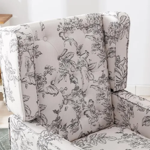 Miniatura 5 de Ya-Home Silla decorativa Mid-Century con brazo tapizado, silla auxiliar de tela de lino con respaldo alto, patas de madera maciza, cómoda silla