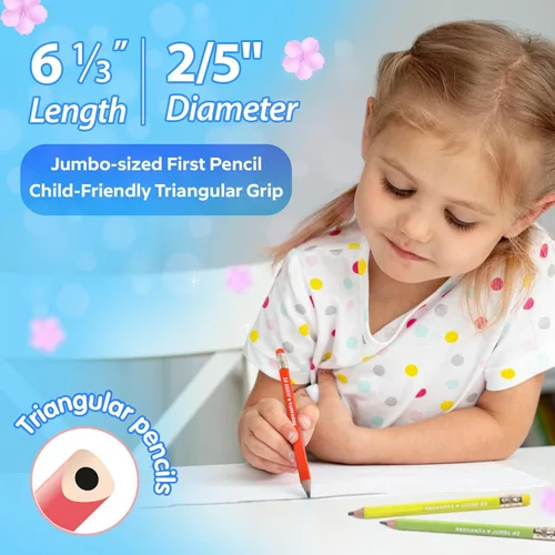 Miniatura 4 de Jumbo HB - Lápices preafilados #2 para niños en edad preescolar, lápices gruesos de agarre triangular grueso con borradores sin látex, resistentes a