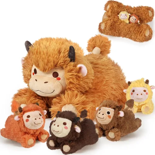 Miniatura 15 de KMUYSL Juguetes para edades 0 1 2 3 4 5 6 7 8+ años - Muñeca de peluche mamá con 4 bebés en su barriga, juego de juguetes de peluche suave, regalos