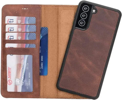 Miniatura 23 de HARDISTON Funda de piel compatible con Samsung Galaxy S22 Ultra – Funda magnética fuerte desmontable hecha a mano con tarjeteros y soporte, Negro
