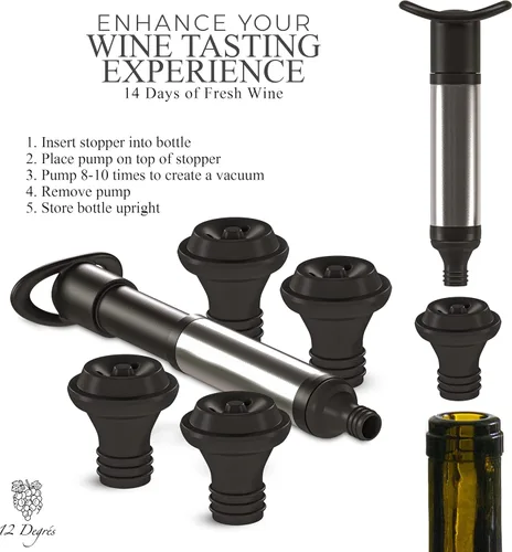 Miniatura 5 de Juego de Enfriador de Vino 12 Degrés - Regalos de Vino Perfectos para Mujeres y Hombres - Enfriador de Vino Aislado de Acero Inoxidable con Bomba