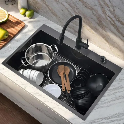 Miniatura 2 de VAPSINT Fregadero de cocina negro de 28 x 18 pulgadas, fregadero de cocina negro plomizo de 28 pulgadas, montaje superior, acero inoxidable extra