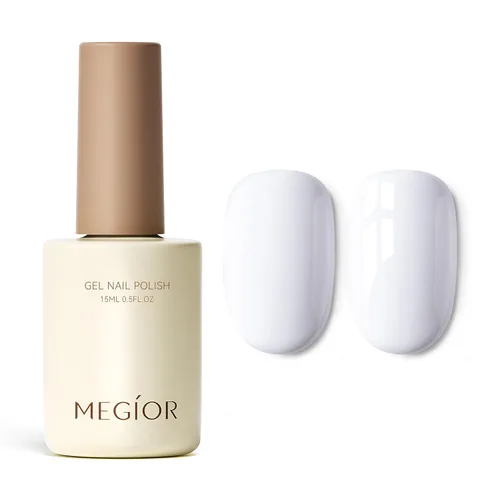 MEGIOR Esmalte de uñas de gel blanco de 0.5 fl oz, color blanco antiguo, secado con luz UV, esmalte de gel francés, arte de uñas, salón de manicura
