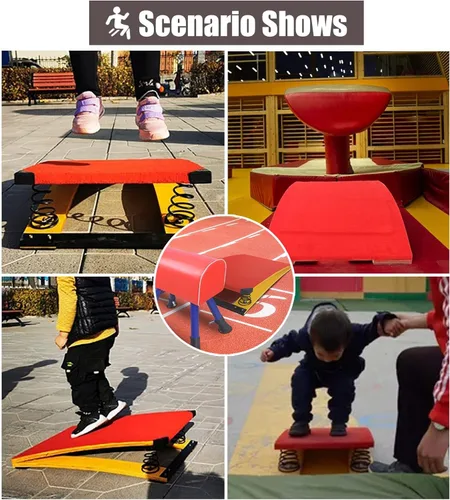 Miniatura 2 de ZIMGOD Escalera de gimnasia junior, trampolín para niños con 2 resortes y alfombra acolchada, equipo deportivo para interiores y exteriores,