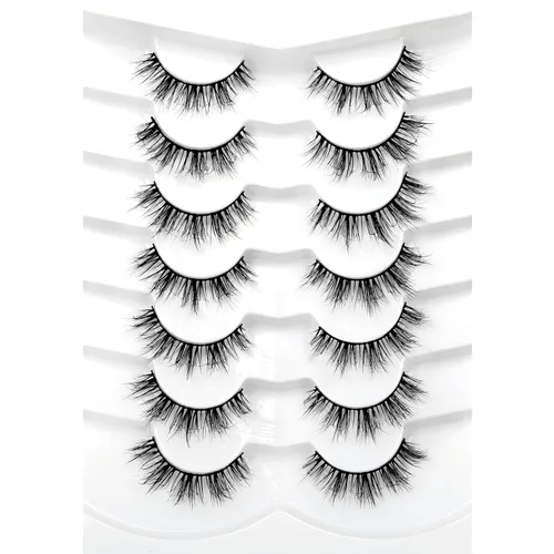 Miniatura 37 de Medias pestañas postizas con banda transparente, finas, estilo ojo de gato, naturales, cortas, pequeñas, acento 3/4, de visón sintético, tiras